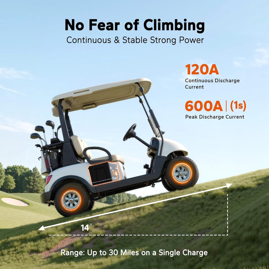 LiTime 48V 60Ah Lithium Golf Cart Battery, LiFePO4 Battery, Built-in Smart 120A BMS, Max 61.44kW Power Output, Perfect for Golf Carts like Club Car, EZGO, Yamaha