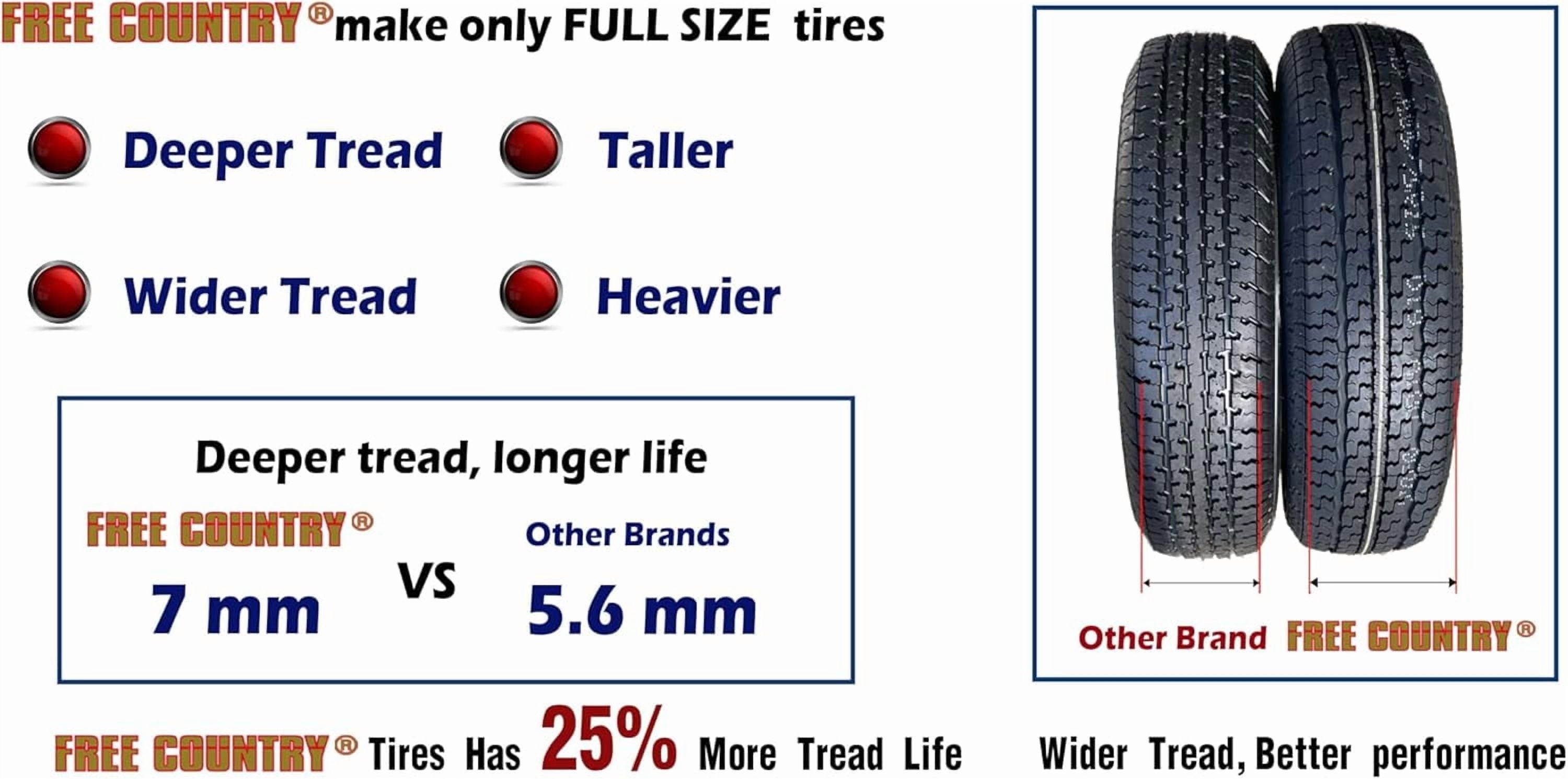 Free Country ST 205/75R15 8 Ply /Load Range D w/Scuff Guard Trailer Tires, Set of 4