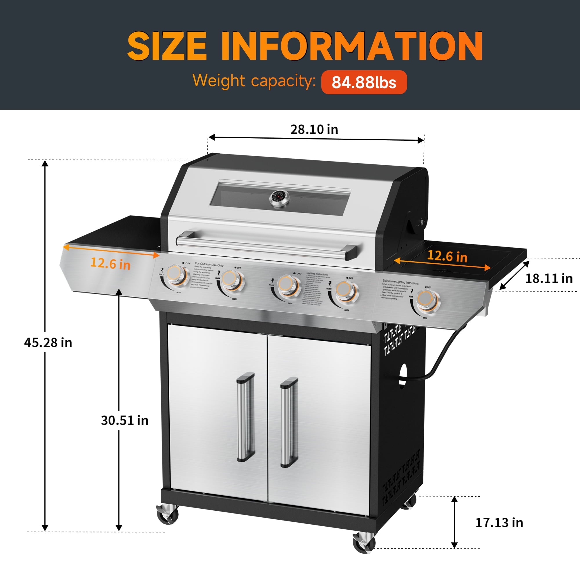 SKOK 4 Burner Gas Grill with Side Burner, 58000 BTU &393 sq.in Cooking Surface, Outdoor Propane Barbecue Grill for Patio & Backyard