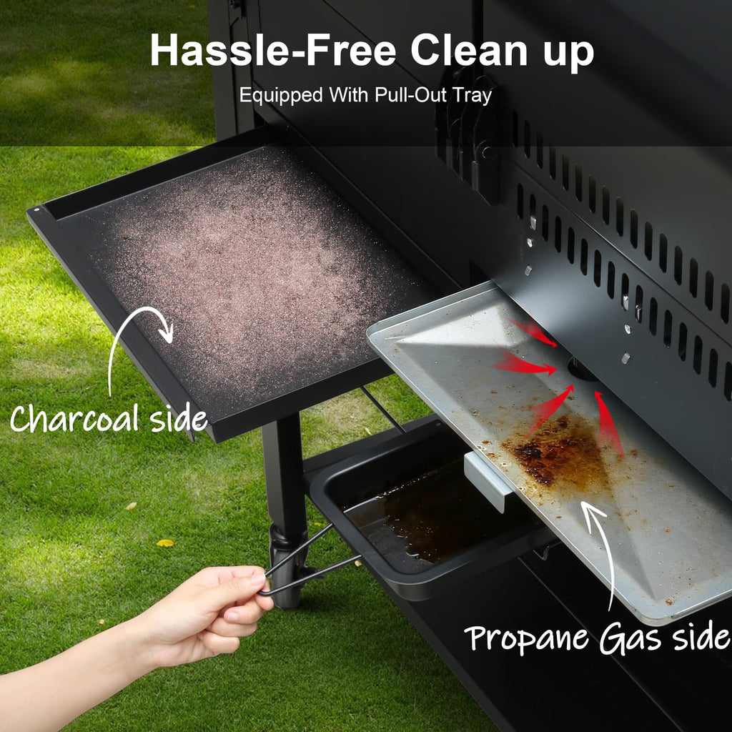 Brand Man Propane Gas & Charcoal Grill Combo with Griddle Dual Fuel BBQ Grill for Outdoor Barbecue, Black