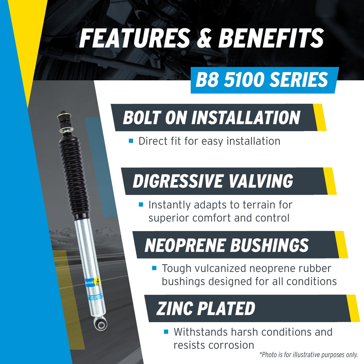 Bilstein Pair of Front B8 5100 Series Shocks Compatible with 2009-2018 RAM 1500 w/o Air Suspension | Provides 0-2.8 Front Lift