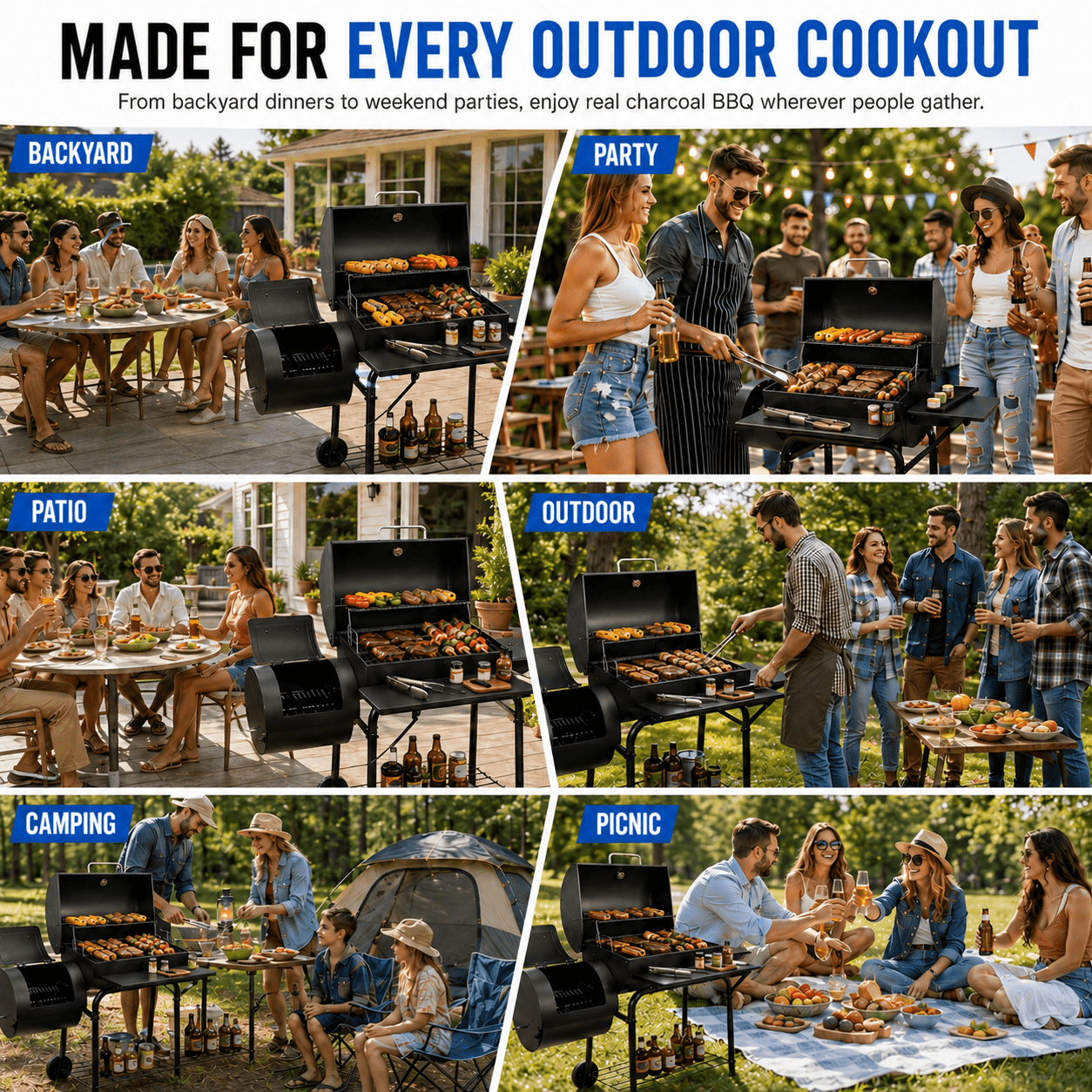 laraVist Charcoal Grill with Offset Smoker, 800 Sq. In. BBQ Grill