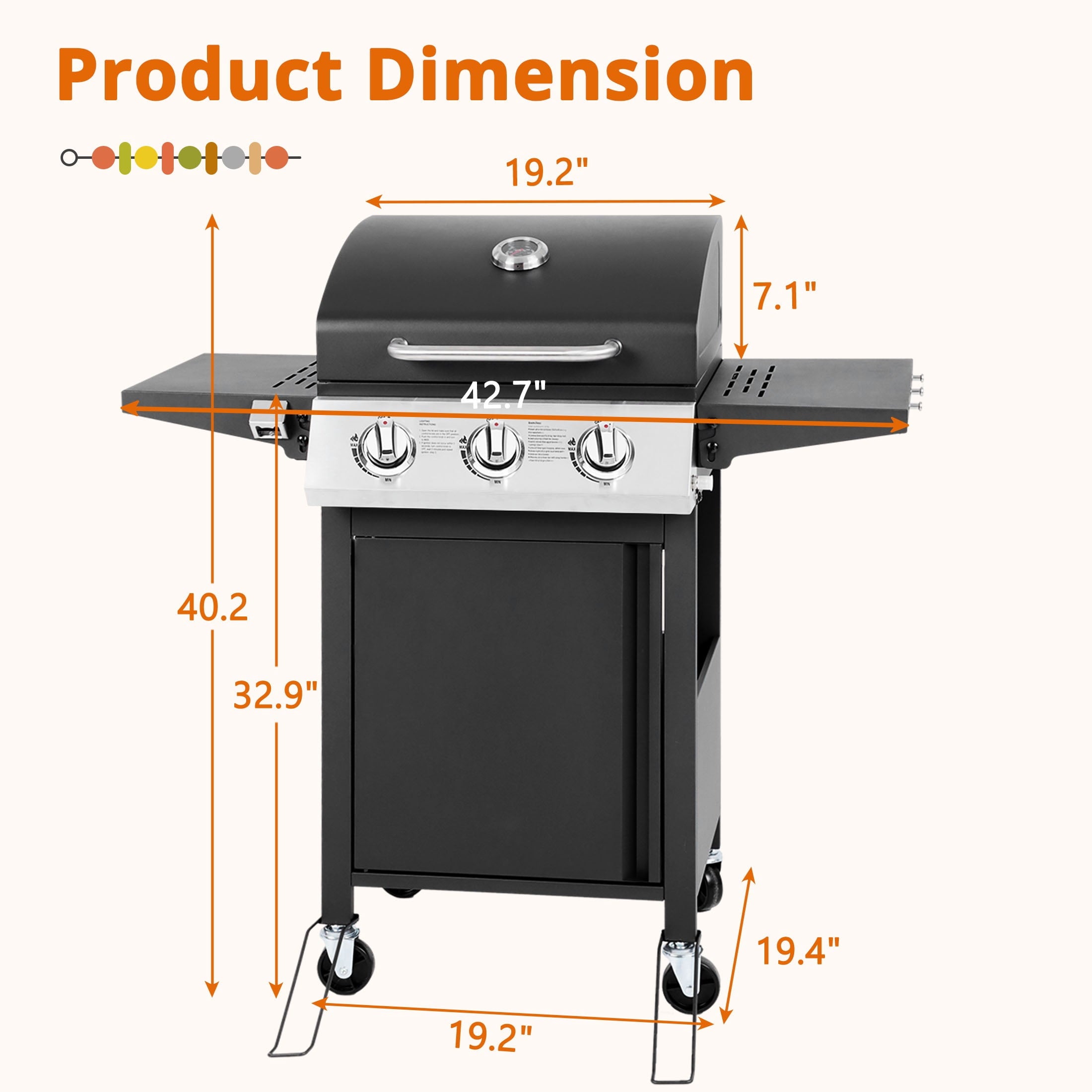 SEGMART 3 Burner BBQ Propane Gas Grill, Stainless Steel 30,000 BTU Patio Garden Barbecue Grill with Side Tables, Cleaning Brush & Thermometer, Perfect for Camping, Outdoor Cooking