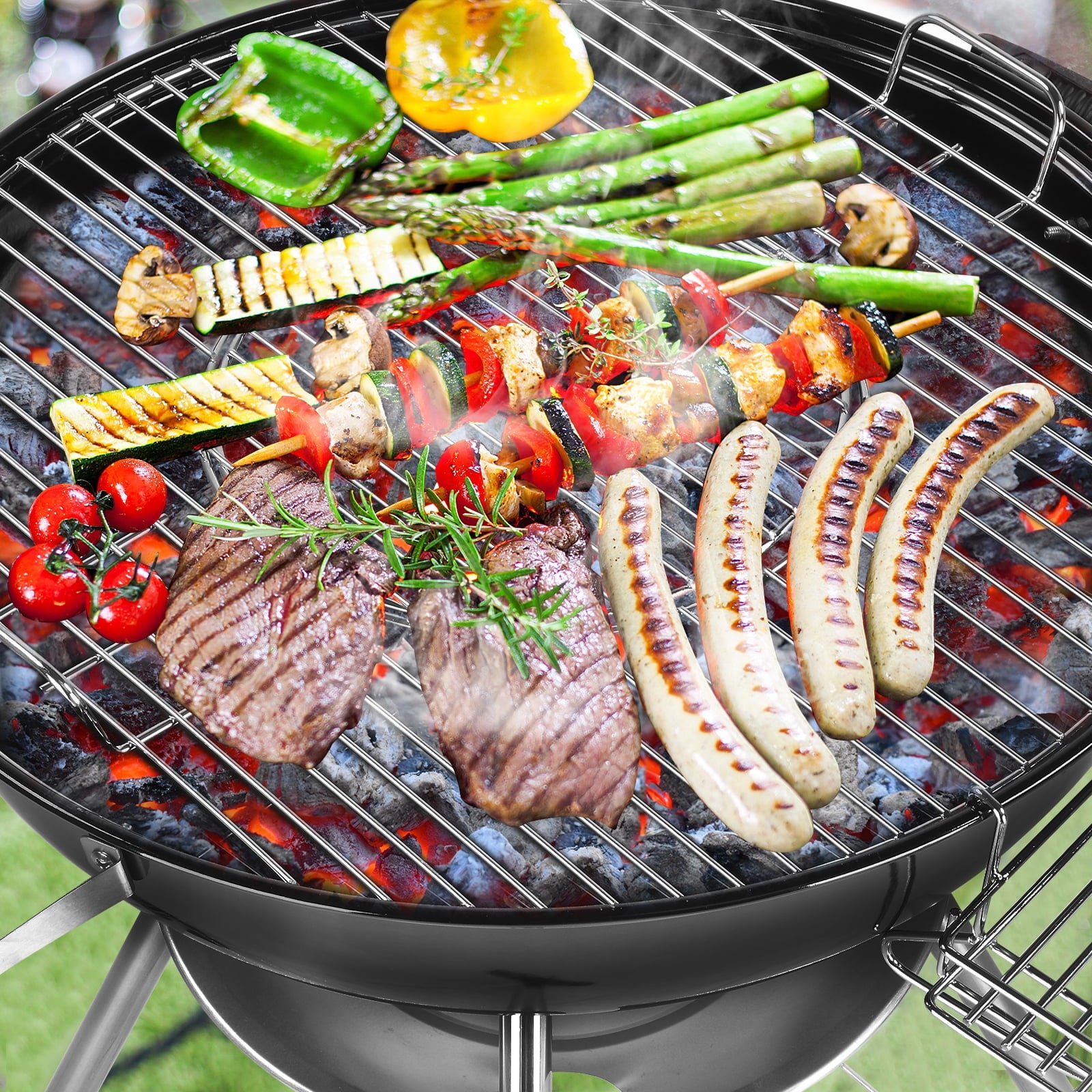Zimtown 18 Portable Charcoal BBQ Clearance Grill Outdoor Camping Backyard with Side Wheels Black