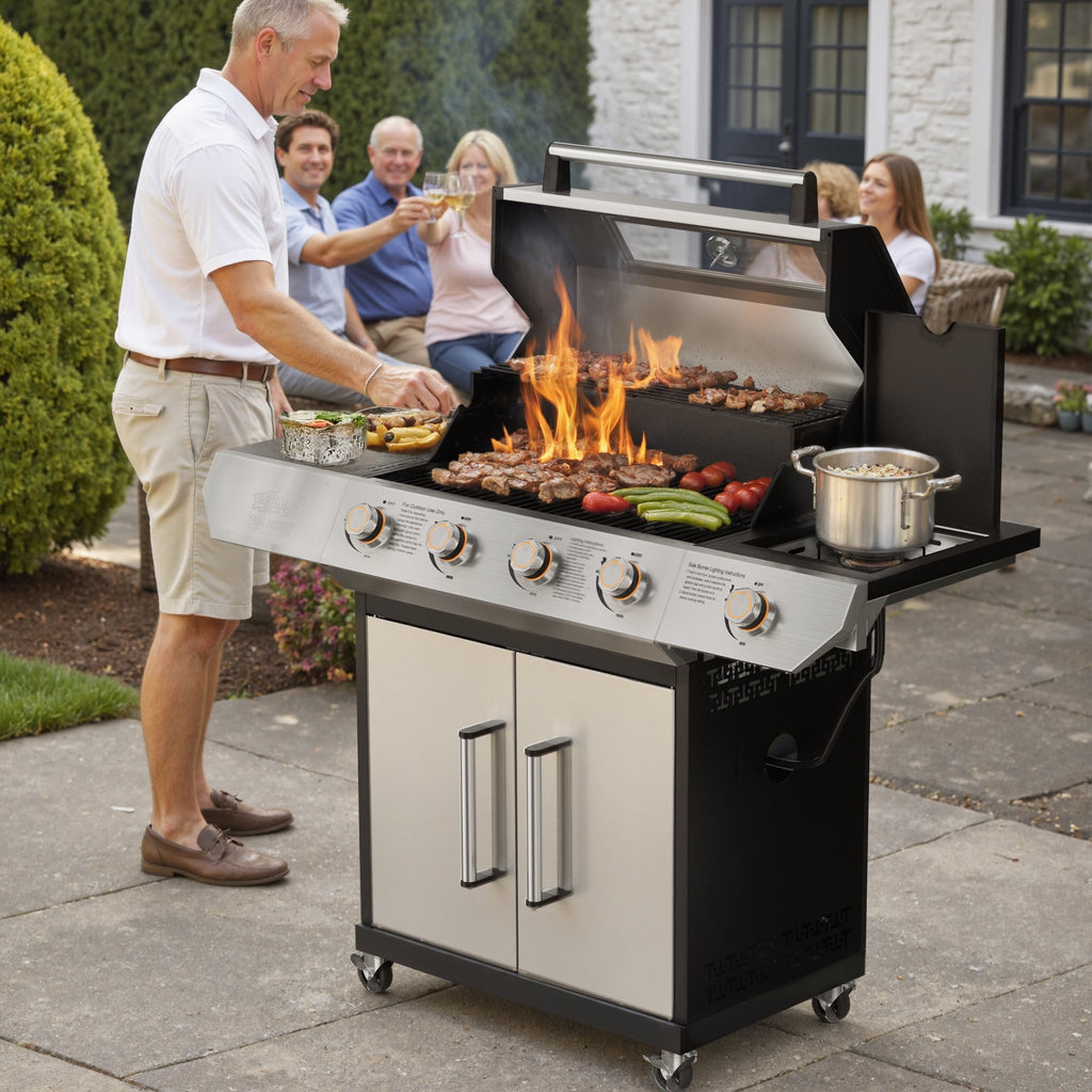 SKOK 4 Burner Gas Grill with Side Burner, 58000 BTU &393 sq.in Cooking Surface, Outdoor Propane Barbecue Grill for Patio & Backyard