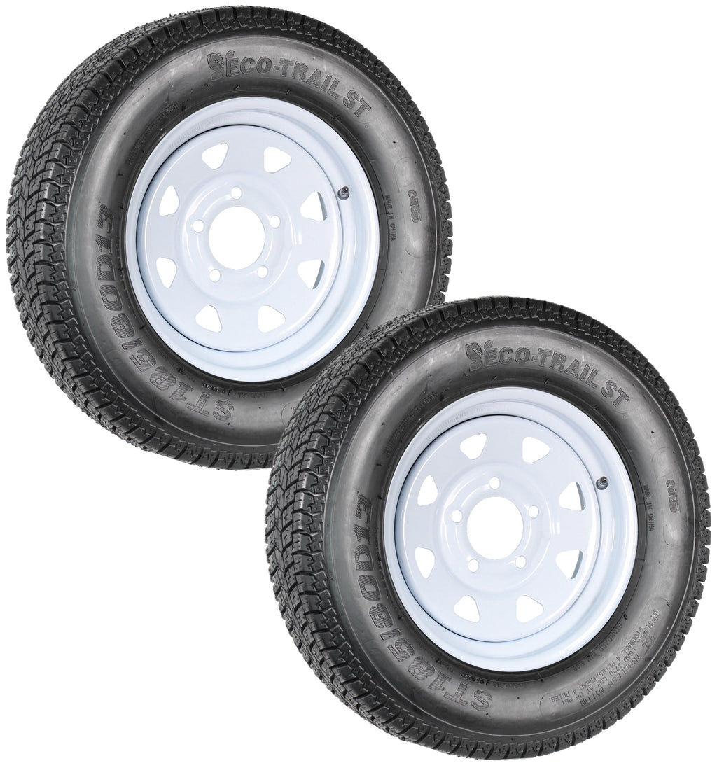 eCustomrim 2-Pack Trailer Tire Rim ST185/80D13 Load C 13 Inch 5 Lug White Wheel