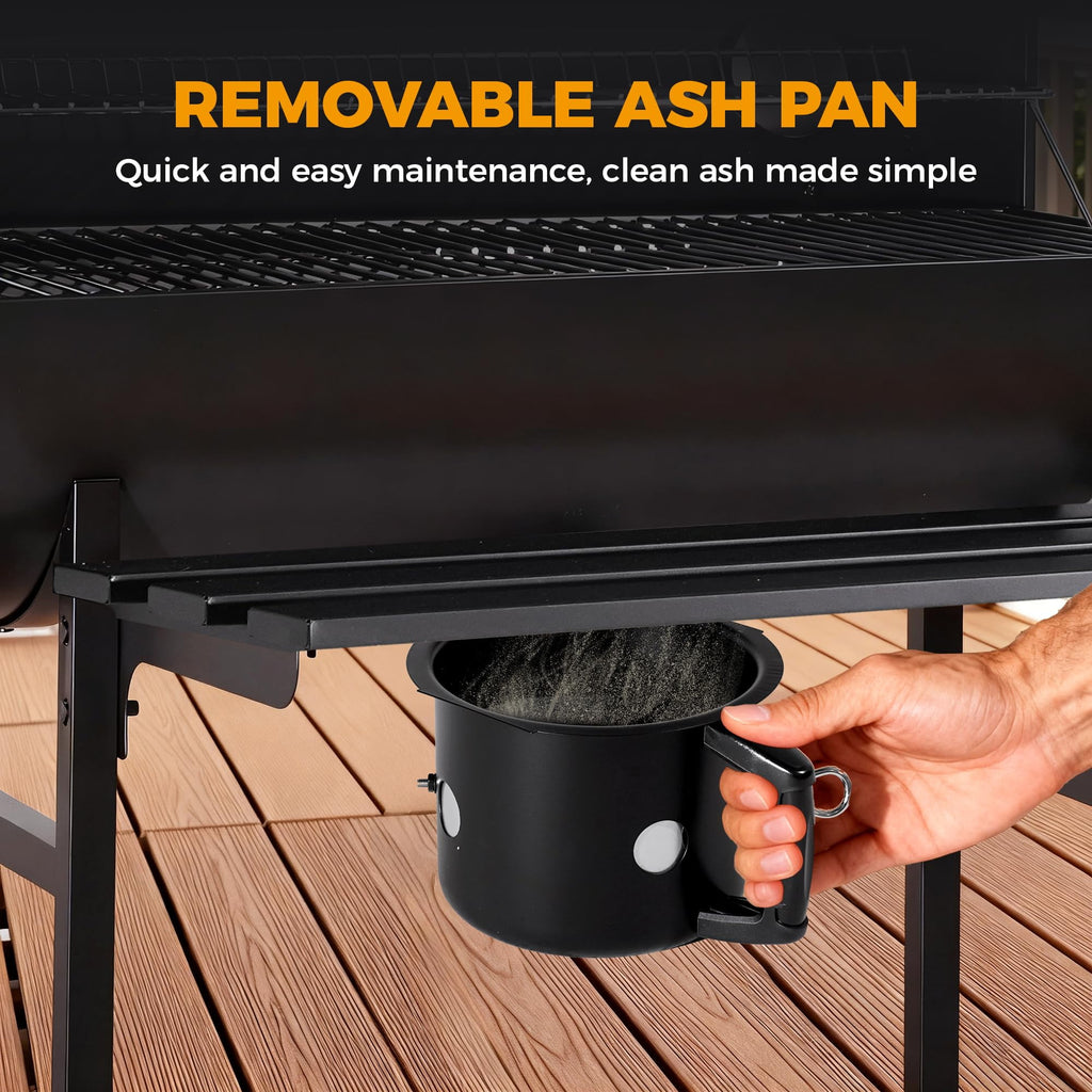 MASTER COOK Barrel Charcoal Grill with Foldable Shelf, Outdoor BBQ Smoker Grill with Thermometer and Adjustable Air Vents