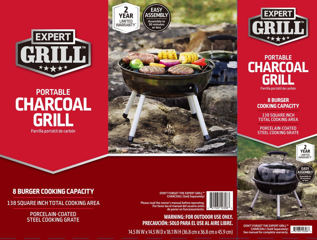 Expert Grill 14.5 inch Portable Charcoal Grill, Black