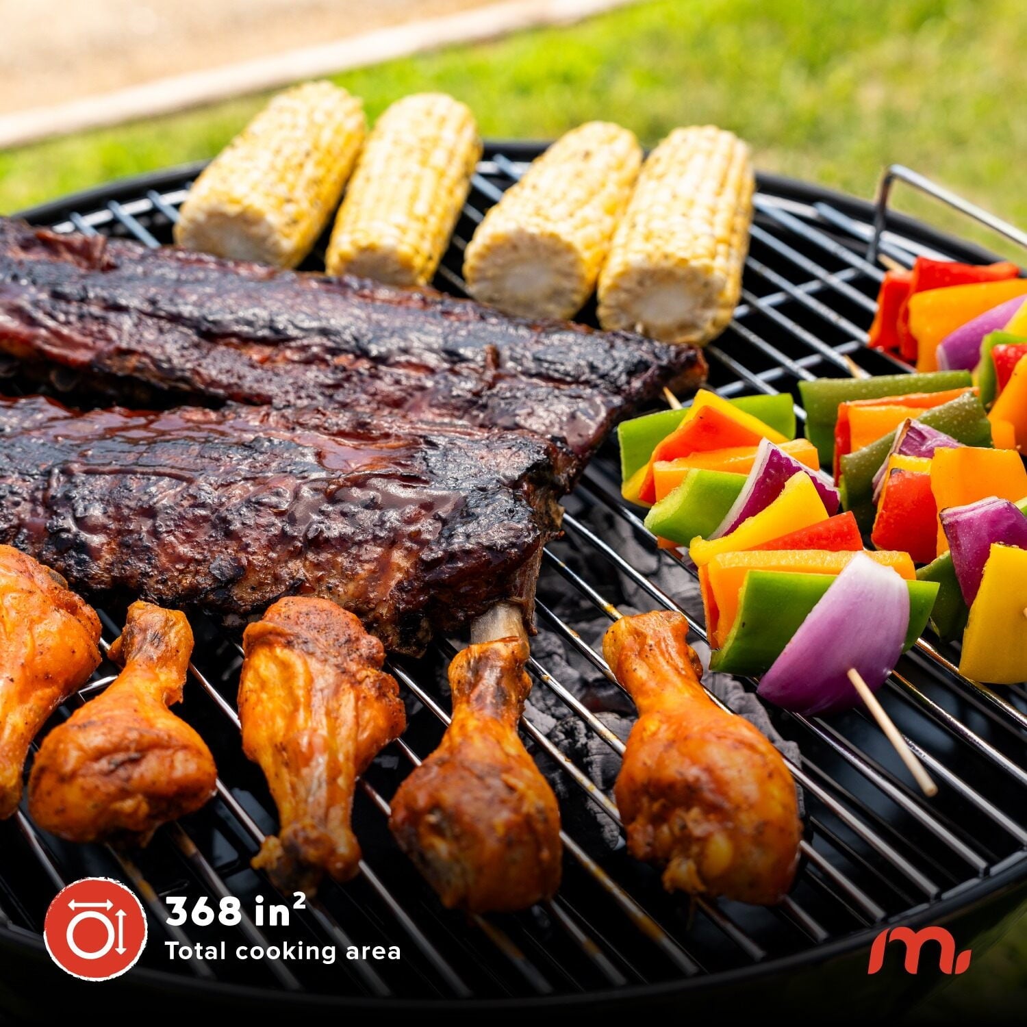 Megamaster – 22 Deluxe Charcoal Barbecue Grill with Adjustable Air Vent, Built-In Temperature Gauge, 368 SQ. In Cooking Area, Storage Rack, Portable Grill for Camping, Picnics, and More - 810-23003