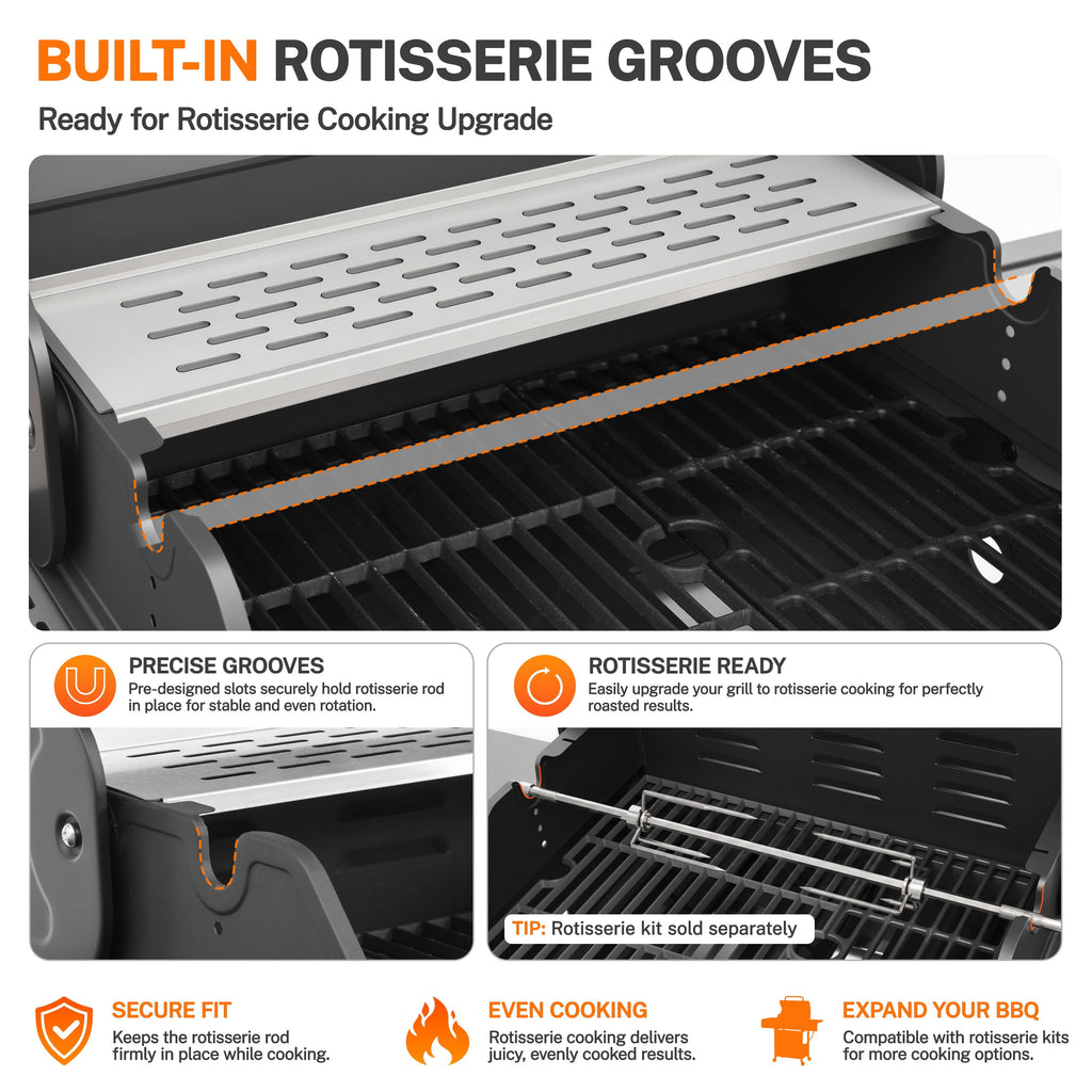 Segmart 3 Burner Propane Gas Grill with Side Burner, 37,000 BTU Outdoor Cooking BBQ Grill with Porcelain-Enameled Cast Iron Grates, Equipped with Temperature, Tool Hooks, and Bottle Opener