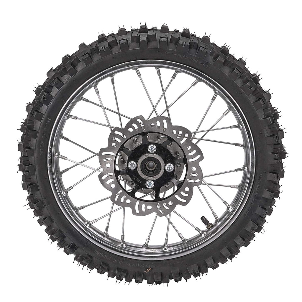 14 12 Complete Wheels Combo Front 60/100-14 + Rear 80/100-12 Wheel Rim 12mm Bearing + 420 Sprocket + Disc Brake Assembly for Dirt Pit Bike SSR Apollo Coolster 110cc 125cc XR70 KX65
