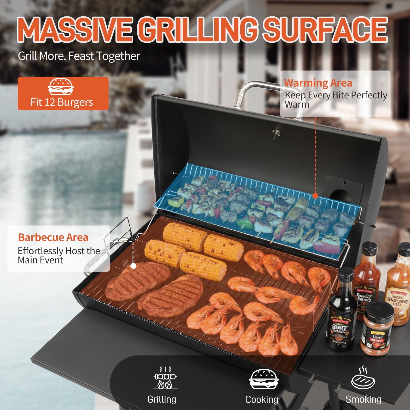 Zimtown BBQ Charcoal Grill Outdoor Barbecue Pit with Offset Smoker for Outdoor Cooking