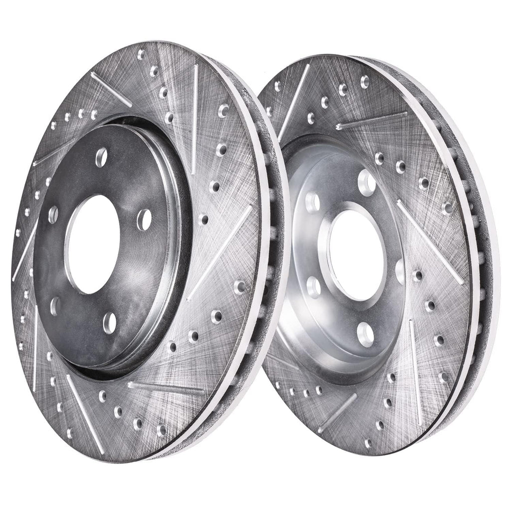 Detroit Axle - Brake Kit for 2016-2018 Lincoln MKX 2021-2023 Nautilus, Drilled Brake Rotors Brake Pads: 13.58 Front and 12.44 Solid Rear Rotor