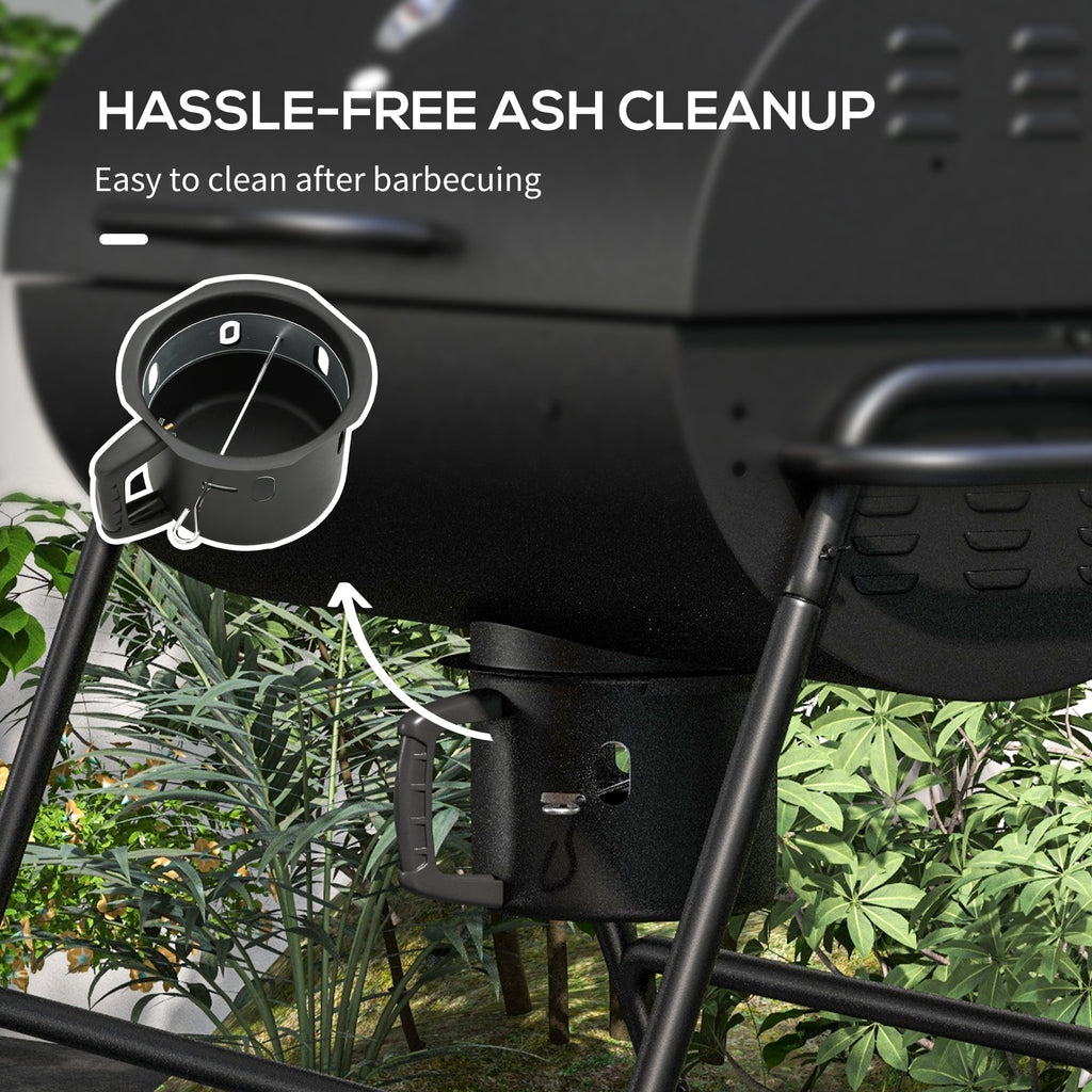 Outsunny Barrel Charcoal BBQ Grill with 420 sq.in. Cooking Area, Wheeled Outdoor Barbecue, Black