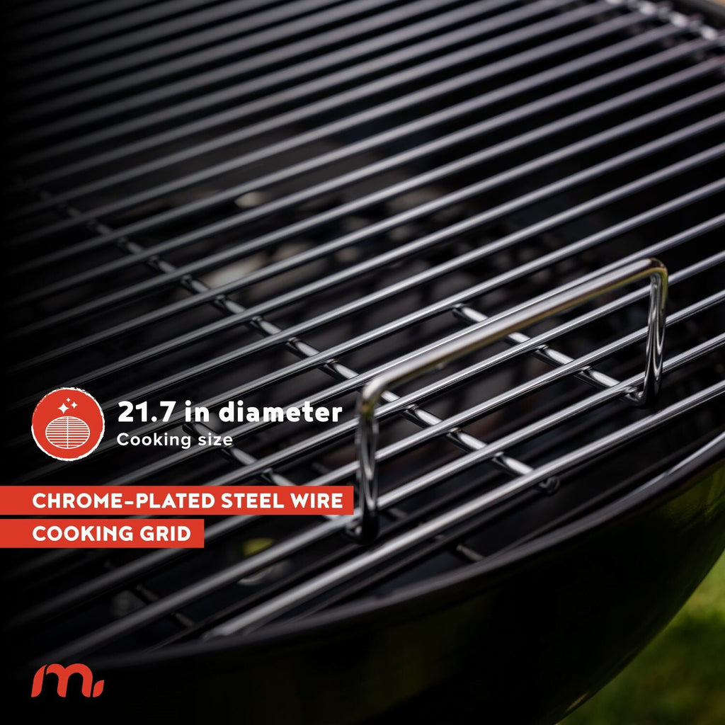 Megamaster – 22 Deluxe Charcoal Barbecue Grill with Adjustable Air Vent, Built-In Temperature Gauge, 368 SQ. In Cooking Area, Storage Rack, Portable Grill for Camping, Picnics, and More - 810-23003