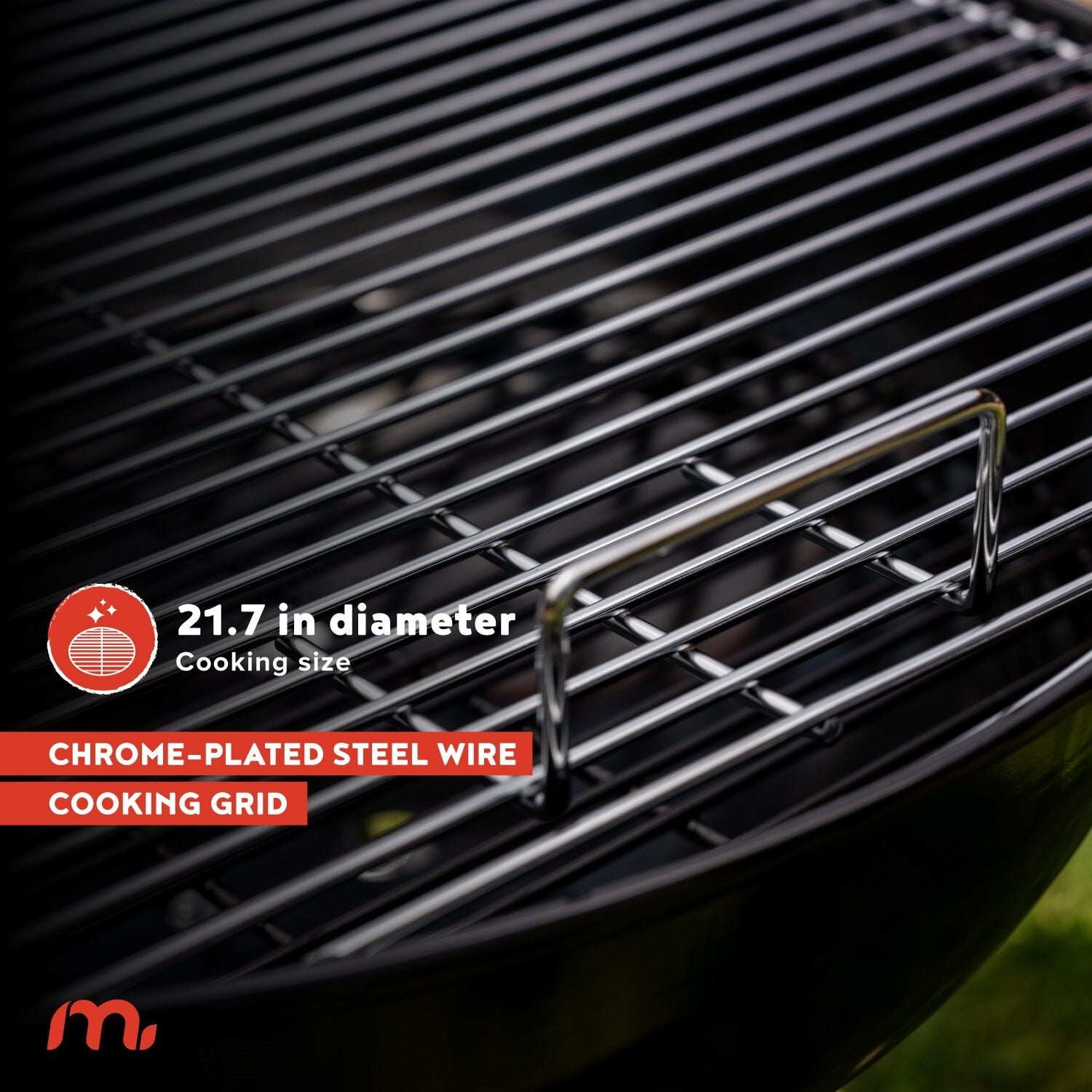 Megamaster – 22 Deluxe Charcoal Barbecue Grill with Adjustable Air Vent, Built-In Temperature Gauge, 368 SQ. In Cooking Area, Storage Rack, Portable Grill for Camping, Picnics, and More - 810-23003
