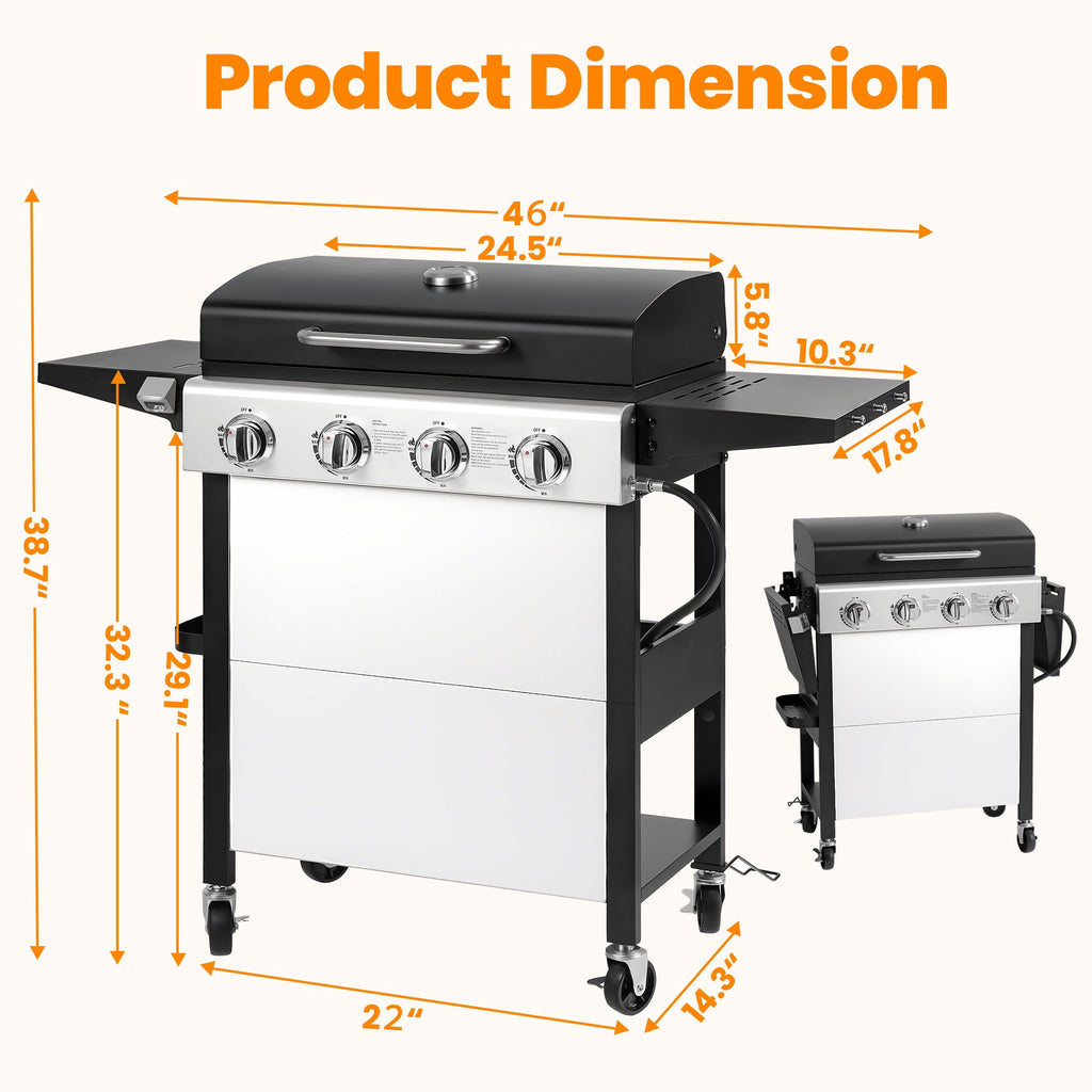 Segmart 3 Burner BBQ Propane Gas Grill, Stainless Steel 27,000 BTU Patio Garden Barbecue Grill with Side Tables, Hanging Basket & Thermometer, Perfect for Camping, Outdoor Cooking