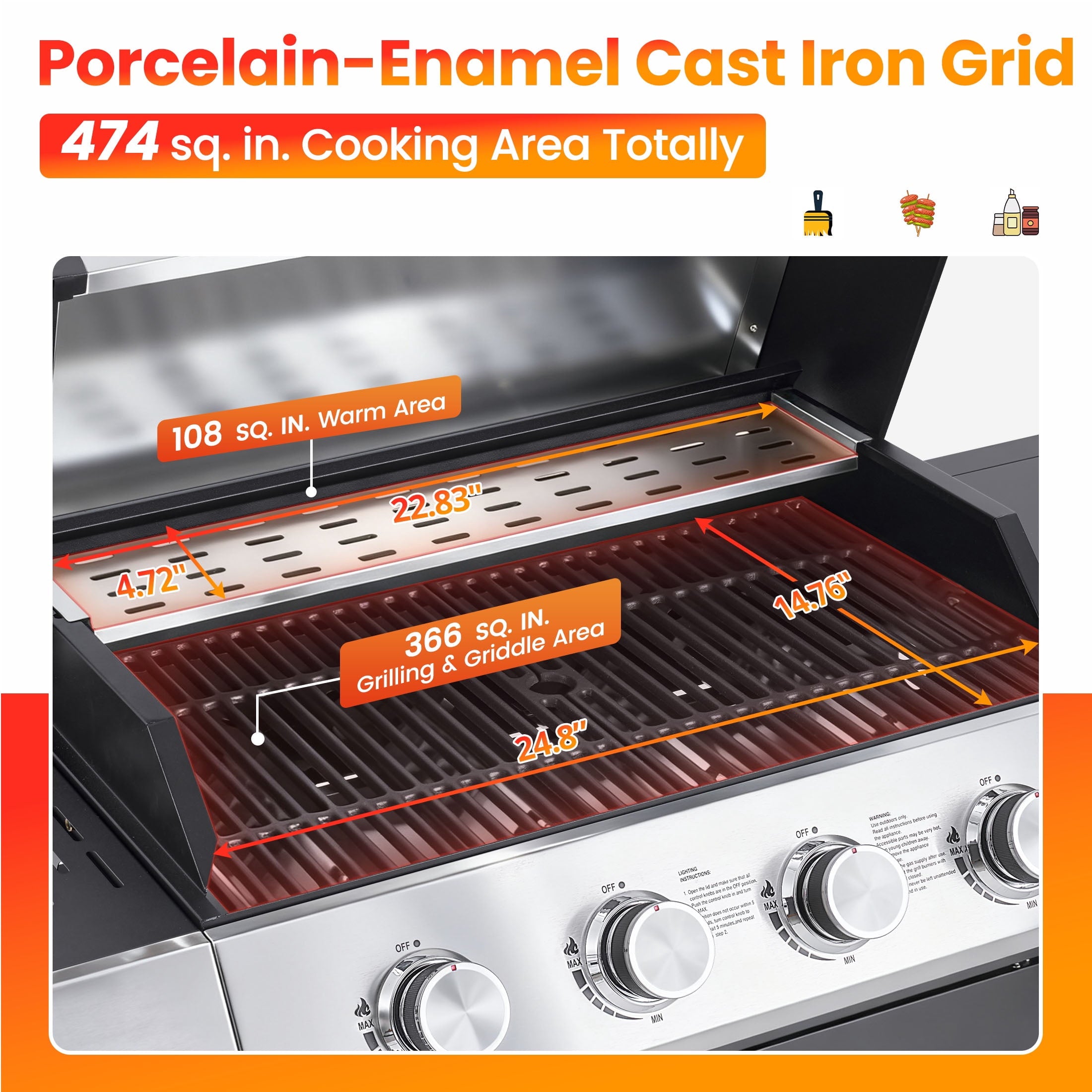 Segmart 4 Burner BBQ Propane Gas Grill with Side Burner, Stainless Steel 50,000 BTU Patio Barbecue Grill with Shelf, Gas Tank Hook, Towel Rack & Bottle Opener, Fits for Camping, Outdoor Cooking