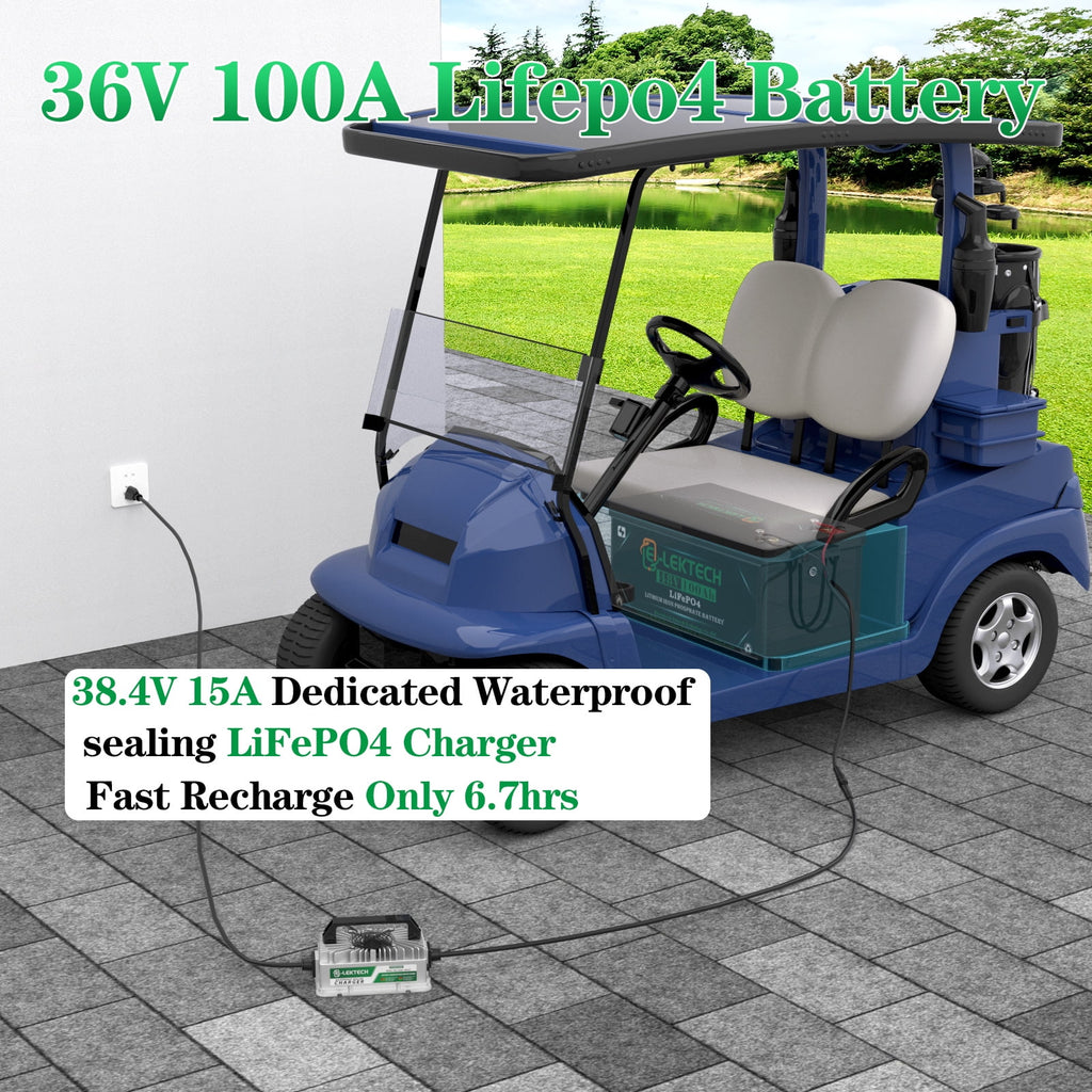 36V 100Ah Lithium Golf Cart Battery, with Touch Monitor & Mobile APP, 200A BMS, 3840Wh Energy, Perfect for Golf Carts, Solar